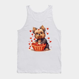 Cartoon Yorkshire Terrier Dog in Hearts Basket Tank Top